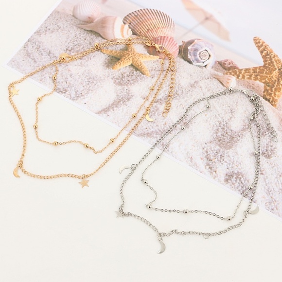 2 Layer Star and Moon Necklace Silver - Picture 6 of 8